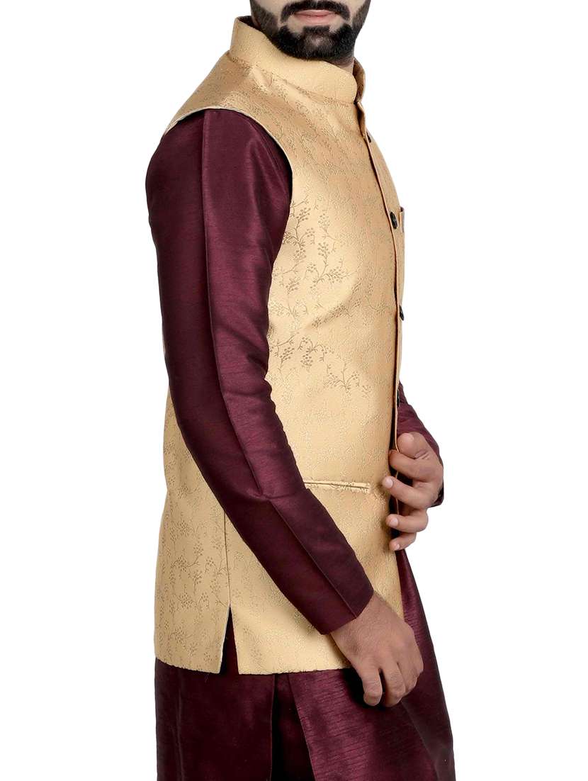 beige silk nehru jacket - 14574570 -  Standard Image - 1