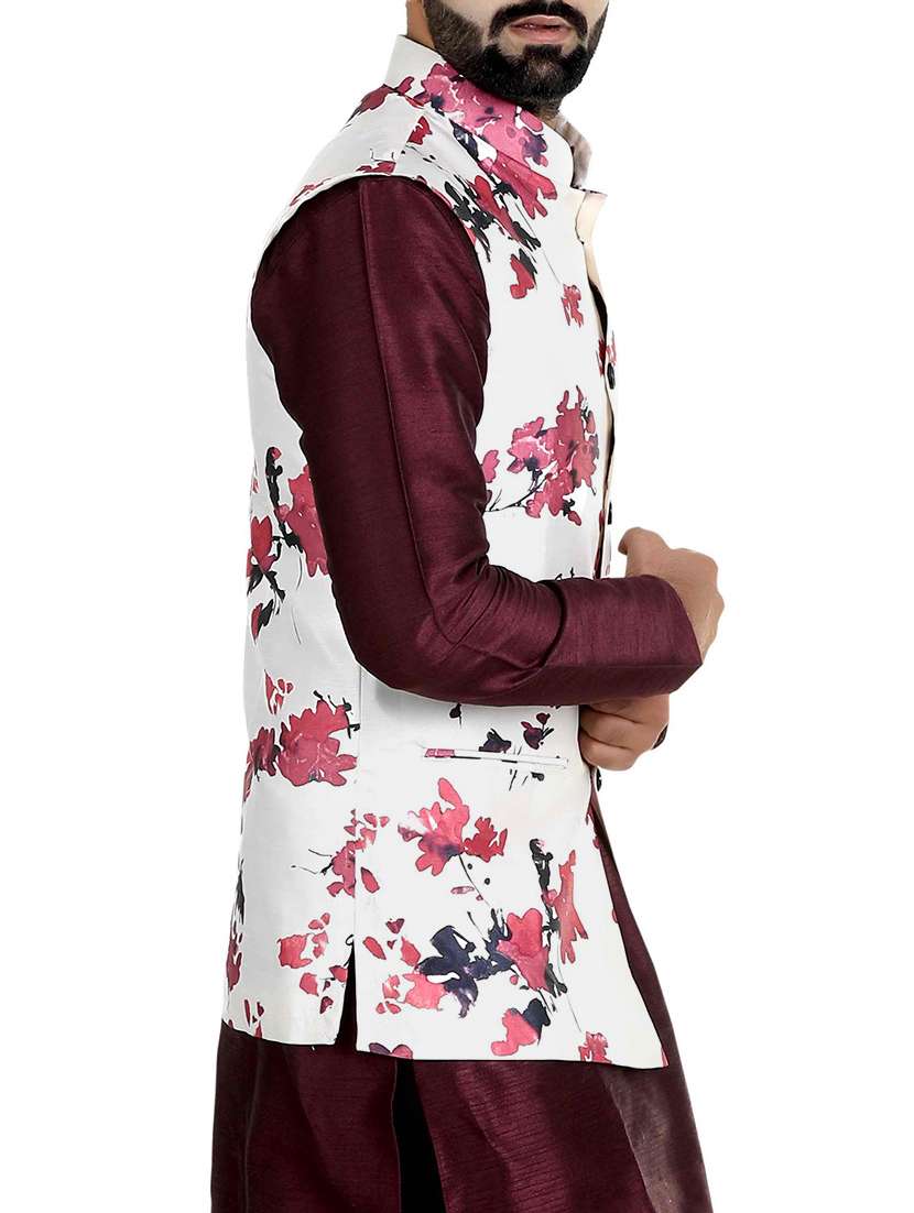 white silk blend nehru jacket - 14574571 -  Standard Image - 1