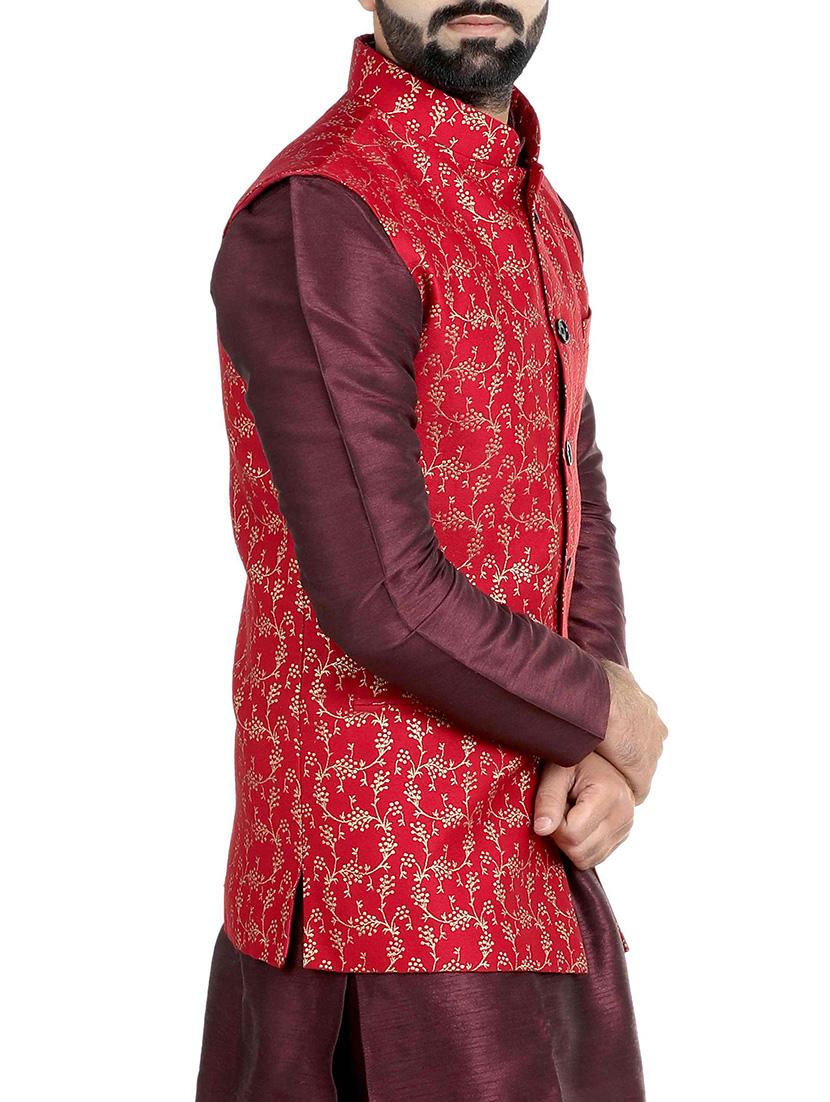 red silk nehru jacket - 14574573 -  Standard Image - 1