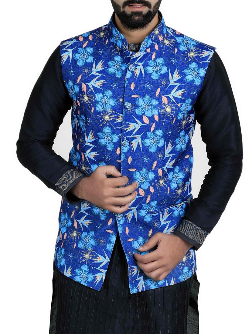 blue cotton nehru jacket - 14574577 - Zoom Image - 0