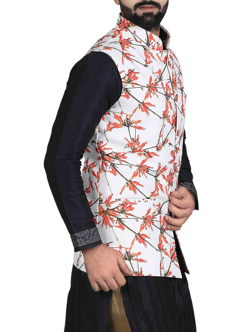 white cotton nehru jacket - 14574578 -  Standard Image - 1