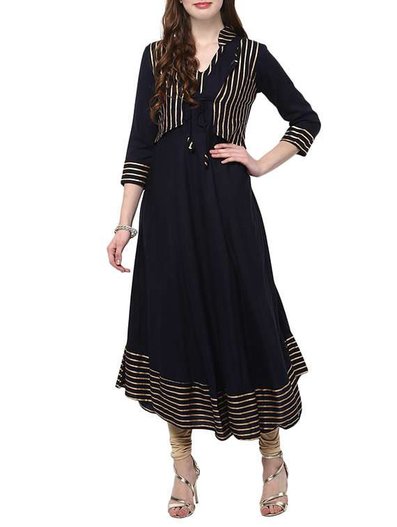 foil printed flared kurta with jacket