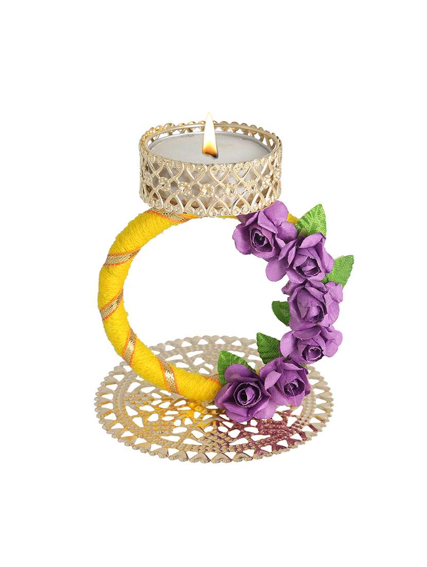 splendid indian art handmade gold plated beautiful golden gota work tea-light candle stand