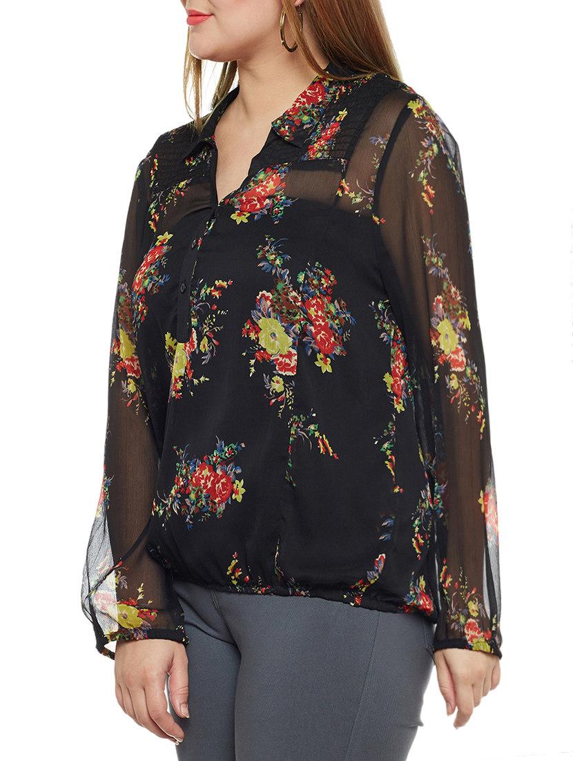 black printed plus top - 14578447 -  Standard Image - 1
