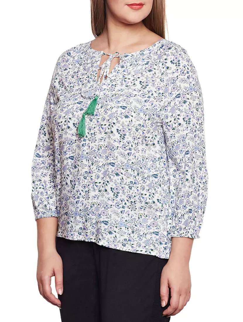 white printed plus top - 14578453 -  Standard Image - 1
