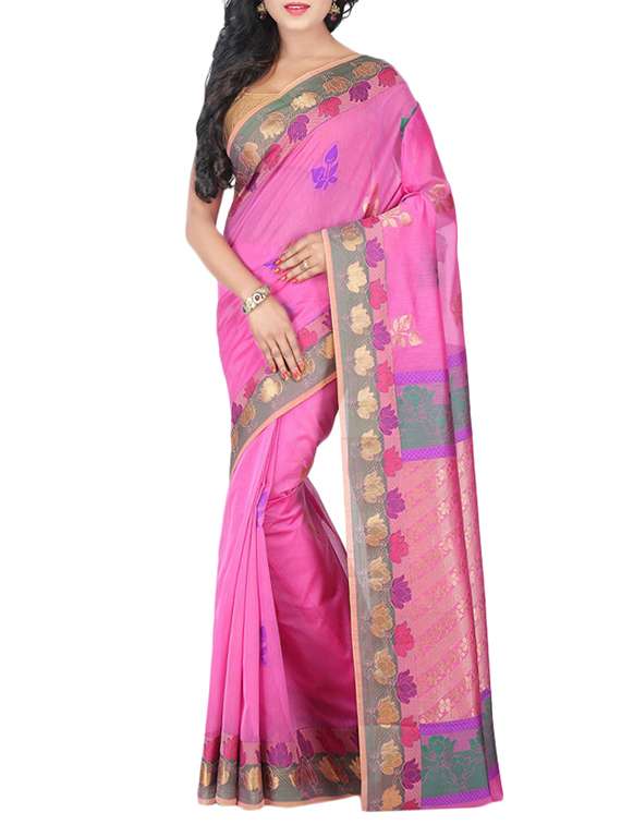 pink cotton silk woven saree with blouse
