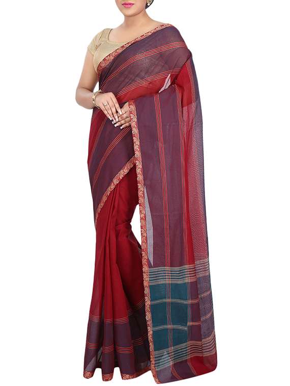 red cotton bordered saree