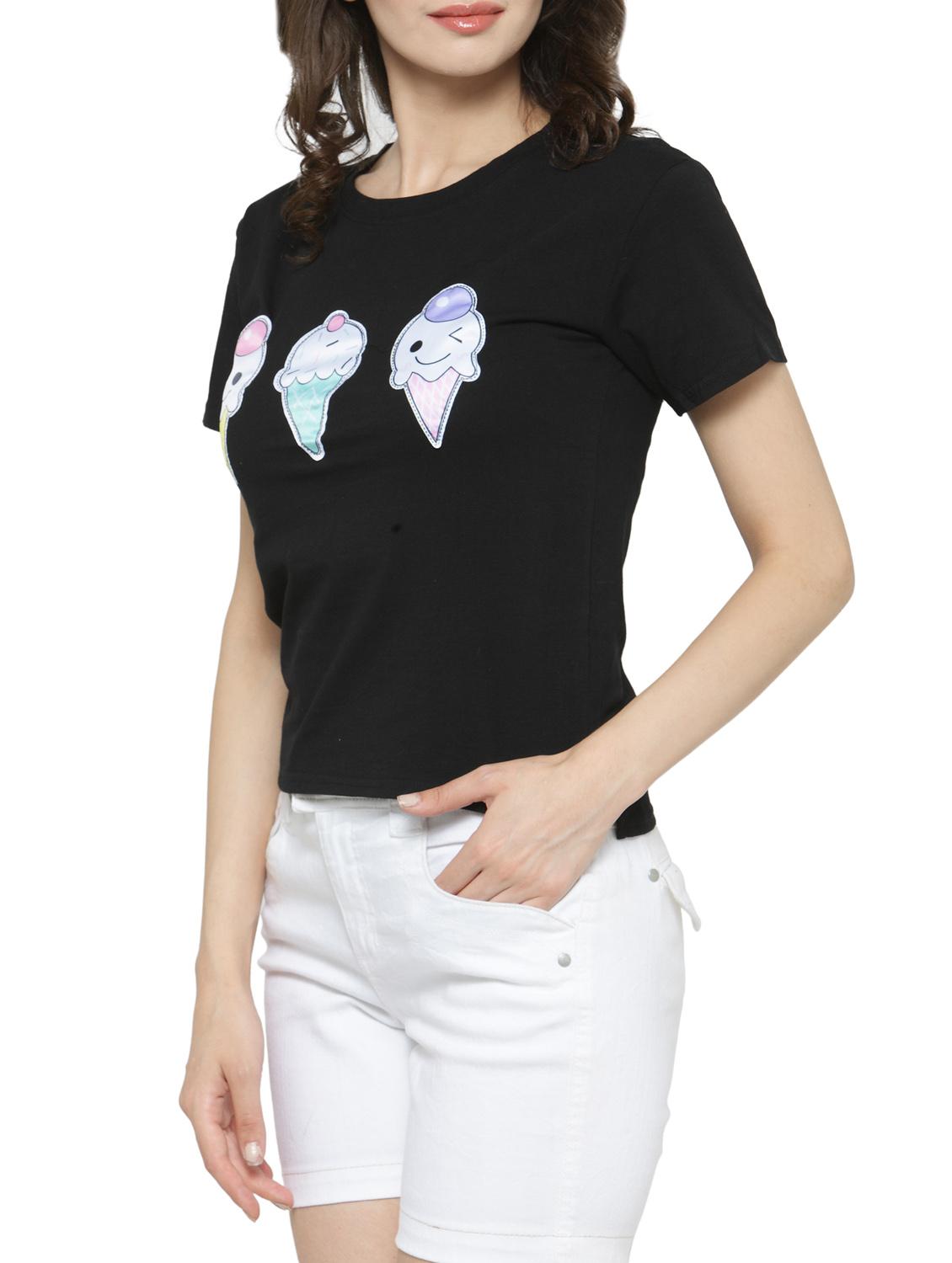 women's chest print round neck t-shirt - 14590131 -  Standard Image - 1