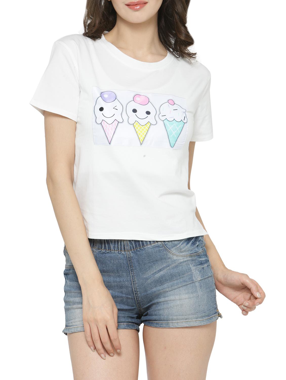 women's chest print round neck t-shirt - 14590132 - Zoom Image - 0