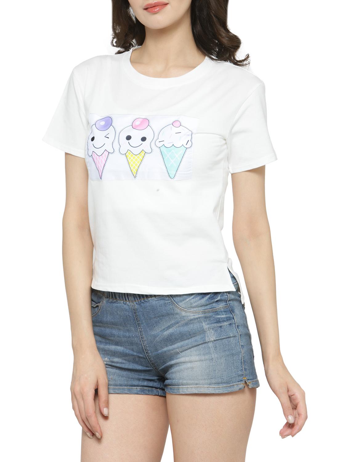 women's chest print round neck t-shirt - 14590132 -  Standard Image - 1