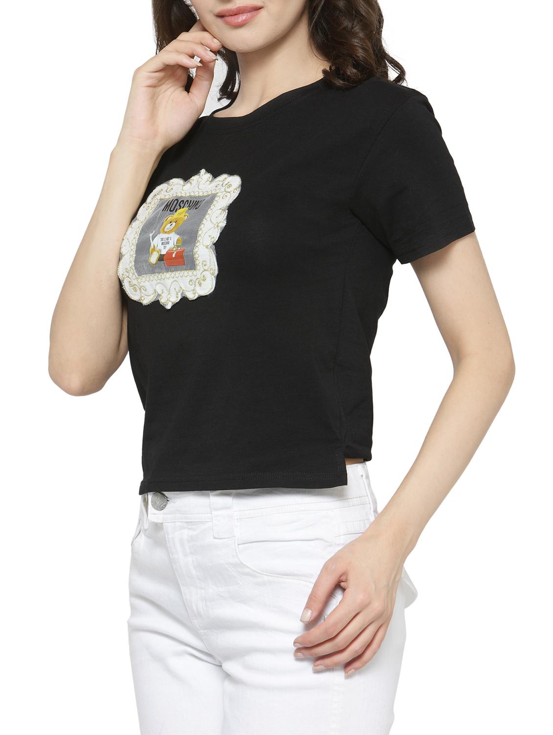 women's chest print round neck t-shirt - 14590135 - Standard Image - 1