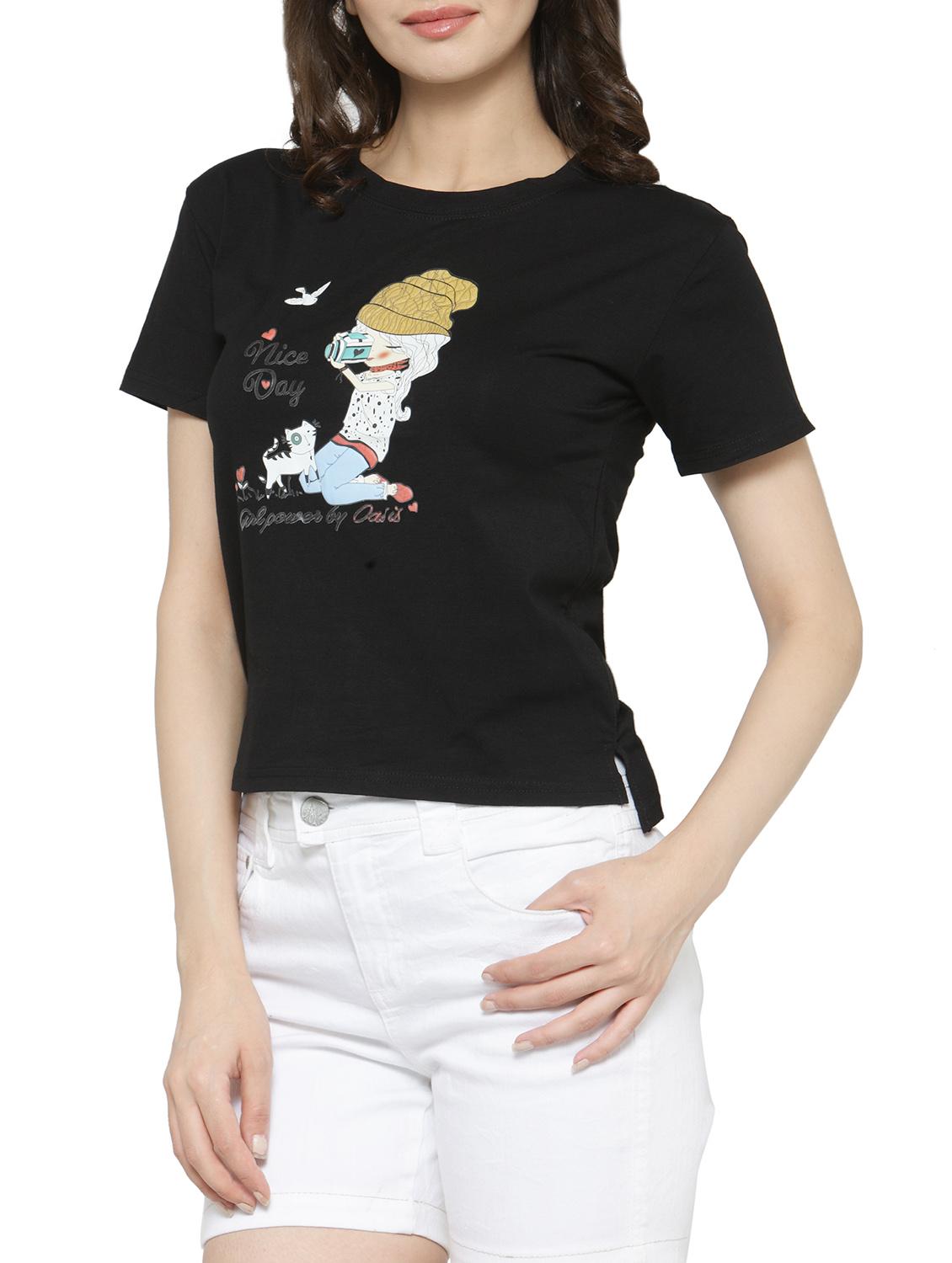 women's front print crew neck t-shirt - 14590138 - Standard Image - 1