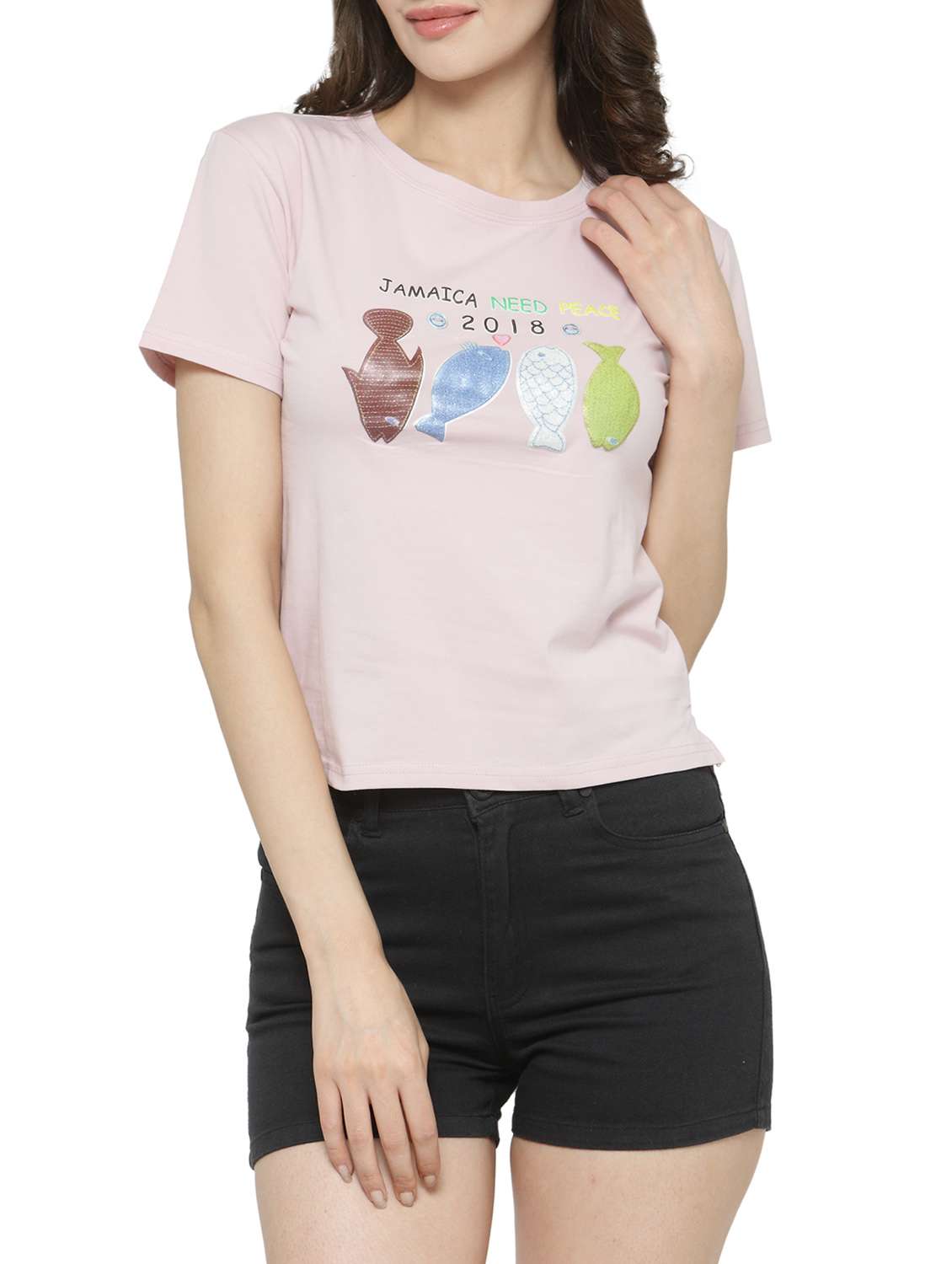 women's front print round neck t-shirt