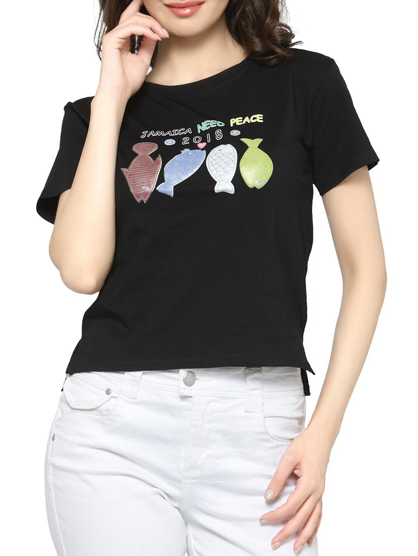 women's front print round neck t-shirt - 14590154 -  Zoom Image - 0