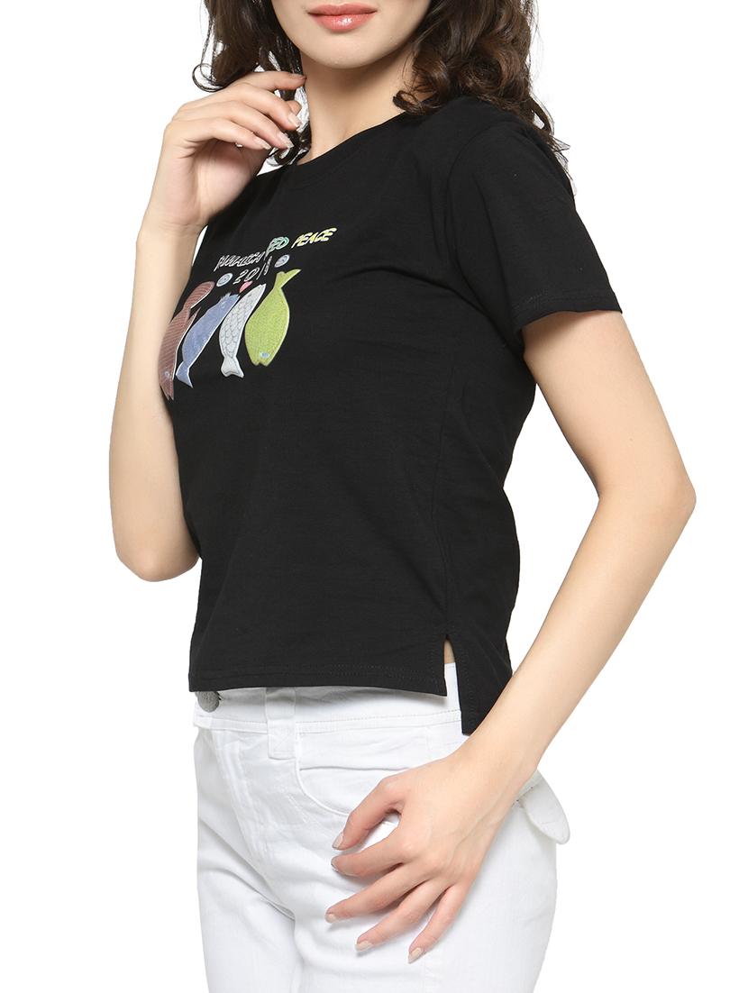 women's front print round neck t-shirt - 14590154 -  Standard Image - 1