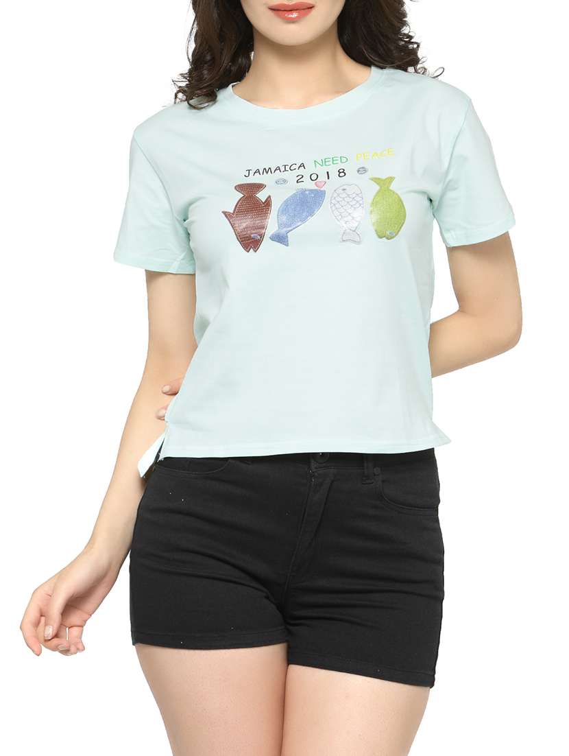 women's front print round neck t-shirt
