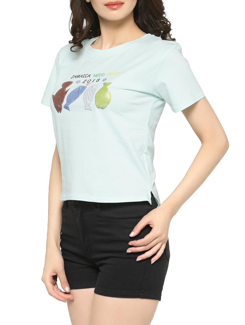 women's front print round neck t-shirt - 14590156 - Standard Image - 1