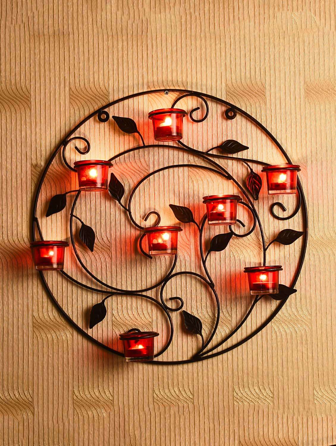 antique bronze decorative wall sconce with metallic red glass and free tealight candles
