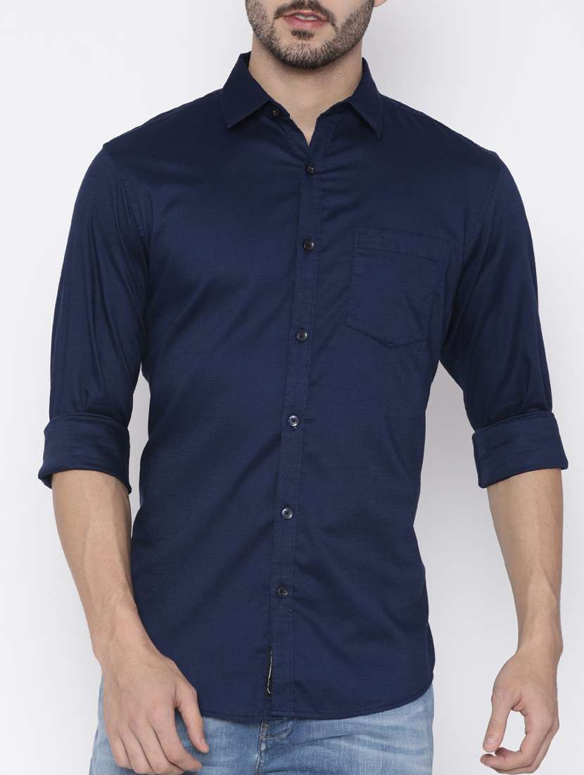 navy blue cotton casual shirt