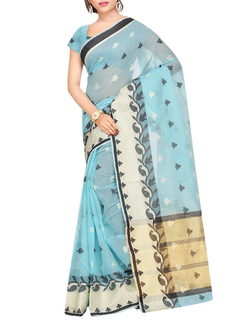 sky blue chanderi saree with blouse