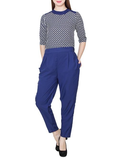 blue chevron full leg jumpsuit - 14615779 -  Standard Image - 0