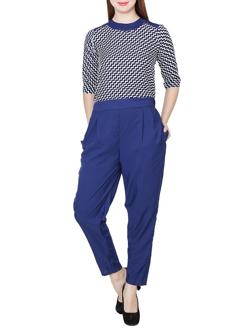blue chevron full leg jumpsuit - 14615779 -  Zoom Image - 0