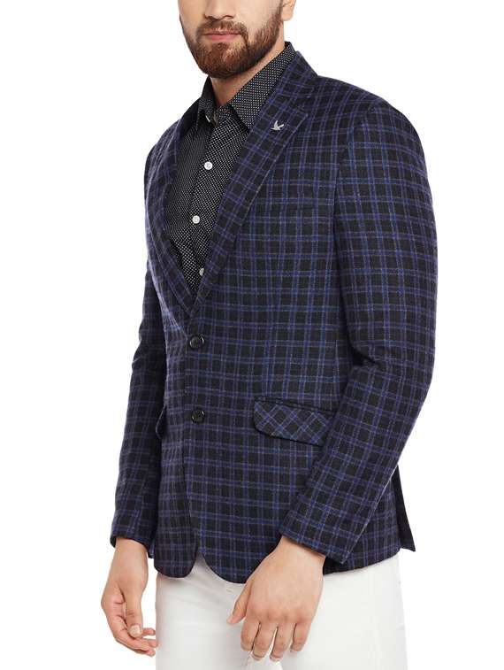 navy blue wool & polyester blend casual blazer - 14616024 -  Standard Image - 1