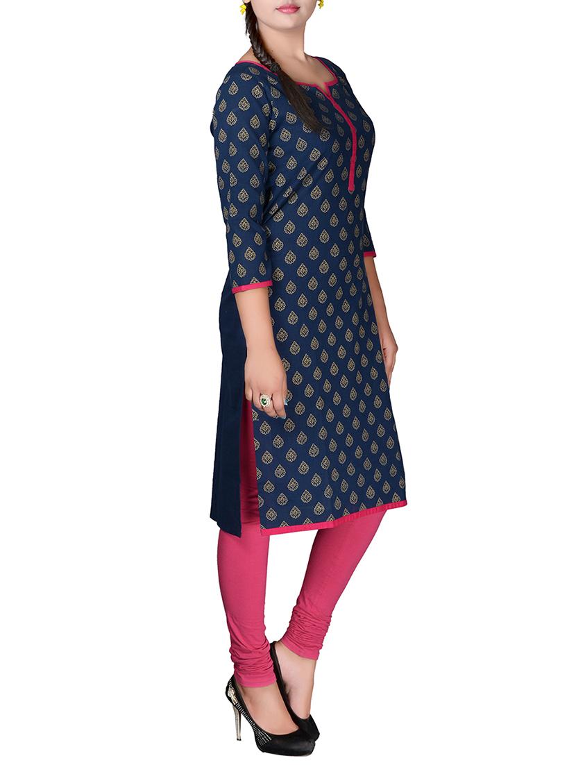 blue cotton straight kurta - 14616575 - Standard Image - 1