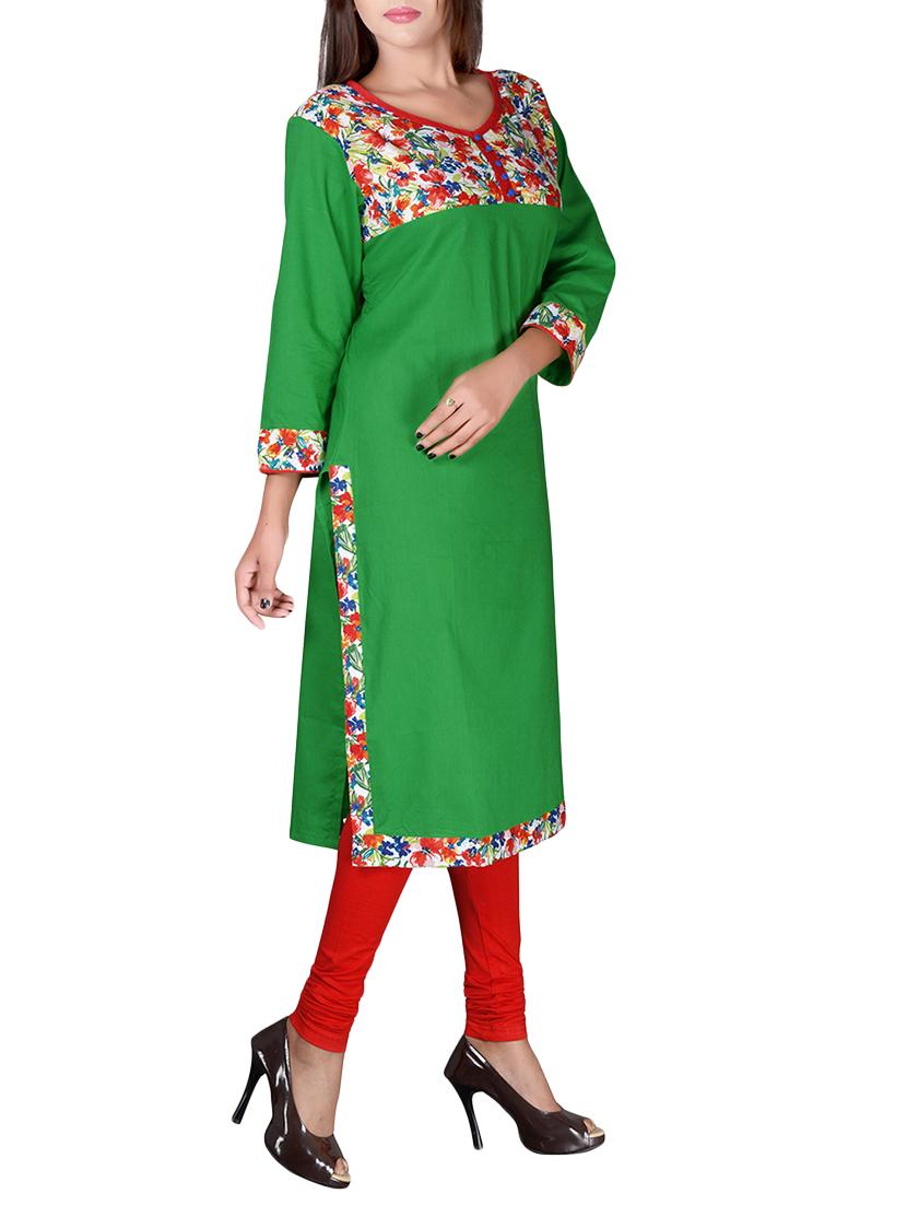 green cotton straight kurta - 14616587 - Standard Image - 1
