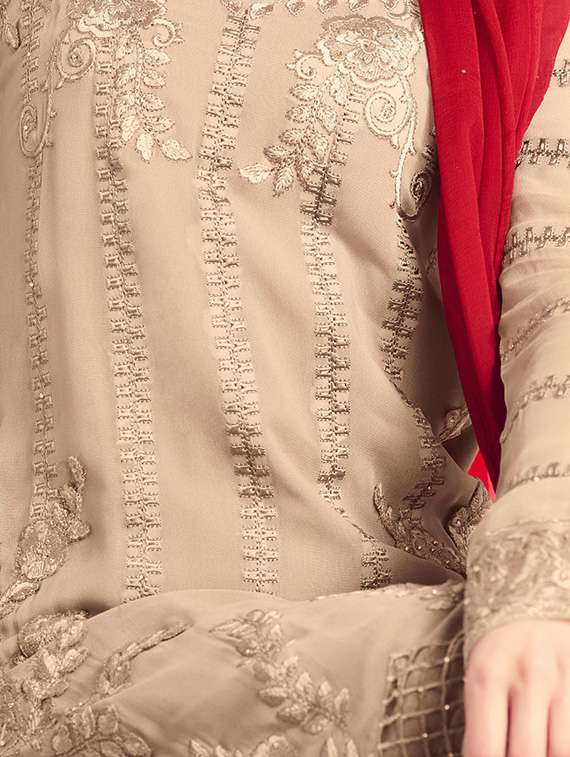 beige straight pant suits semi-stitched suit - 14618453 -  Standard Image - 1