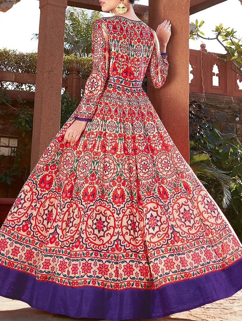 red anarkali semi-stitched suit - 14618472 - Standard Image - 1
