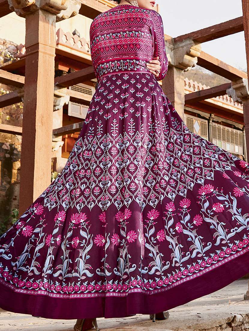 purple satin semistitched suit - 14618473 -  Standard Image - 1