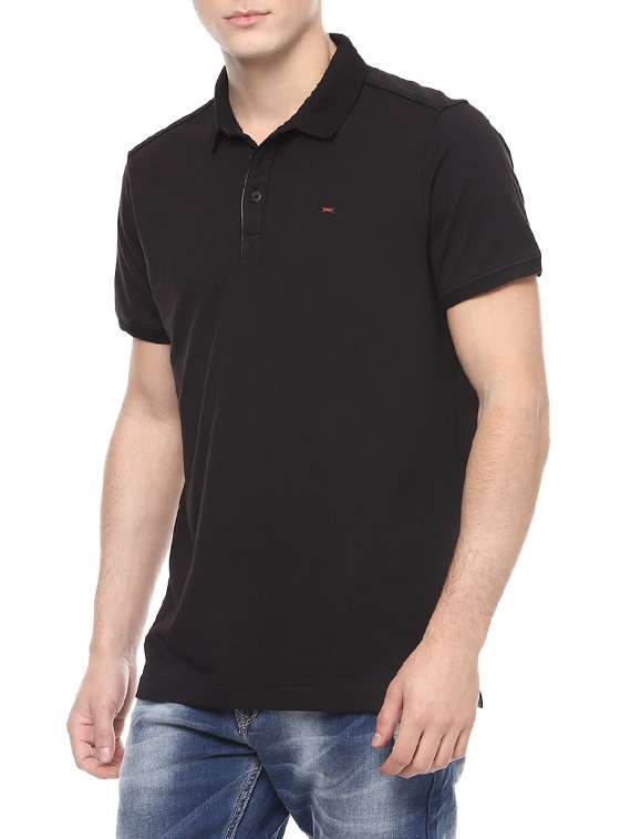 black cotton collared t-shirt - 14626057 -  Standard Image - 1