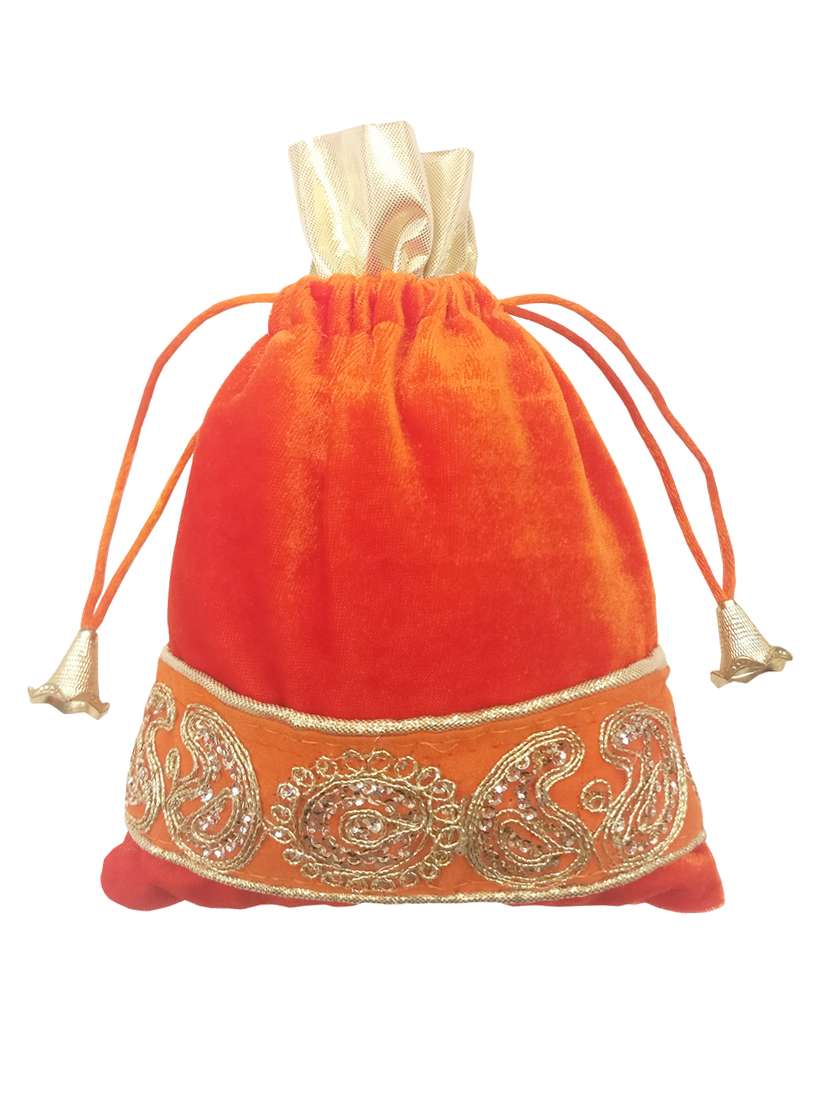 orange velvet regular potli