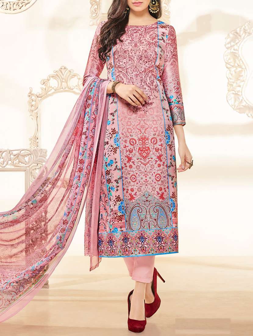 pink satin unstitched dress material