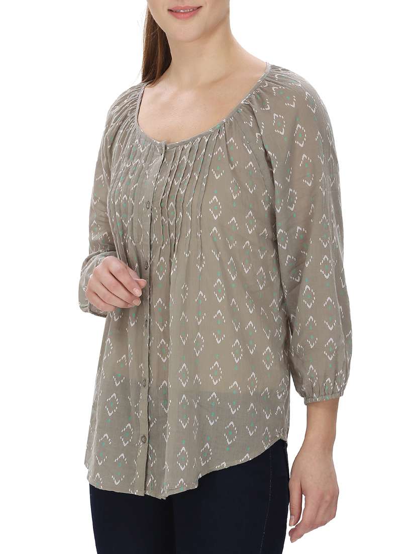 brown printed cotton top - 14631193 -  Standard Image - 1