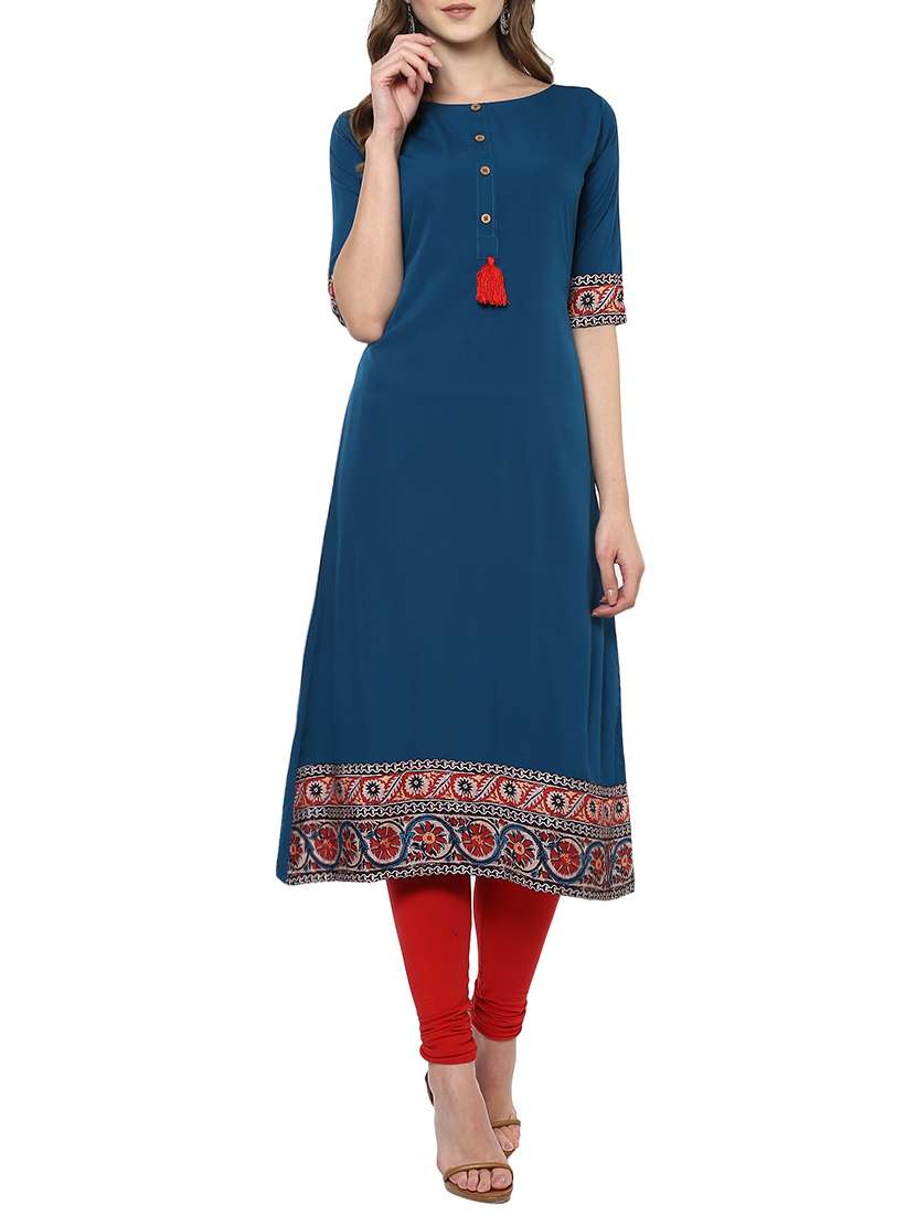 turquoise a-line kurta with tassels