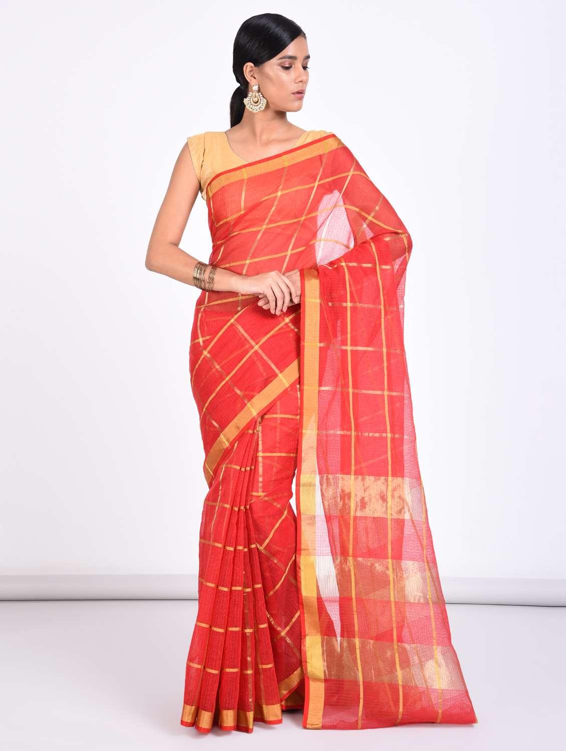 red chanderi saree with blouse