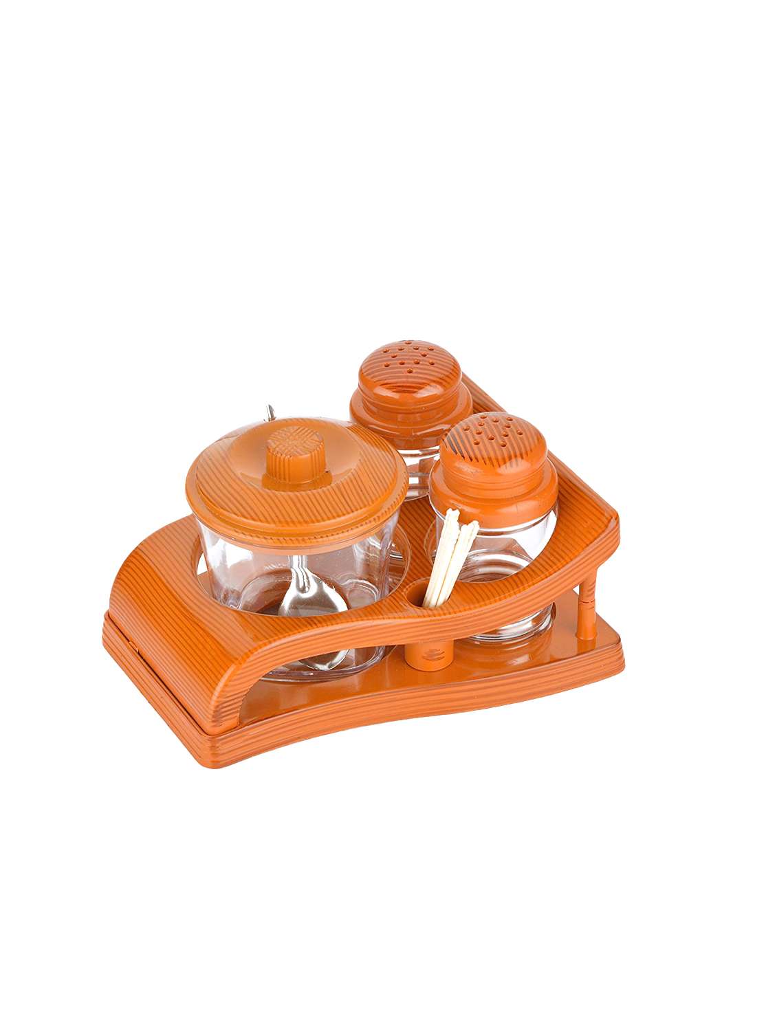 pickle jar, salt pepper dispenser and toothpic holder