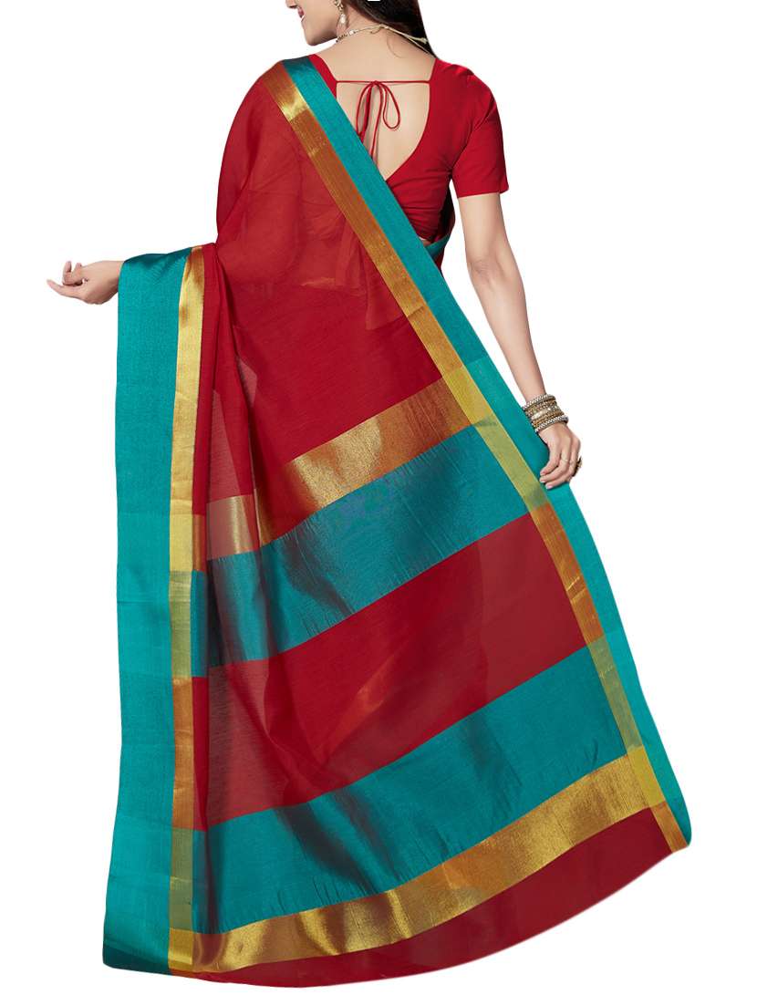 red cotton blend maheshwari saree with blouse - 14637216 -  Standard Image - 1