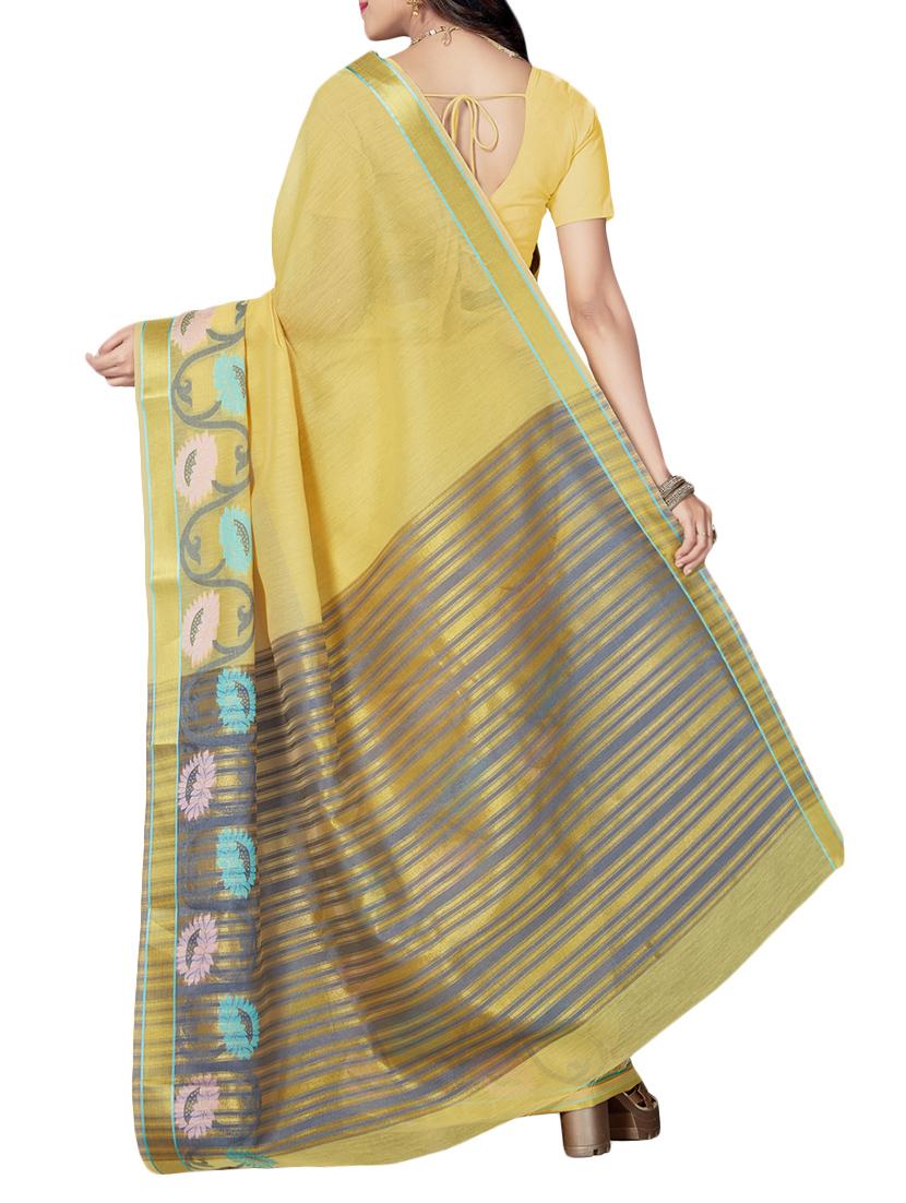 yellow cotton blend maheshwari saree with blouse - 14637223 - Standard Image - 1