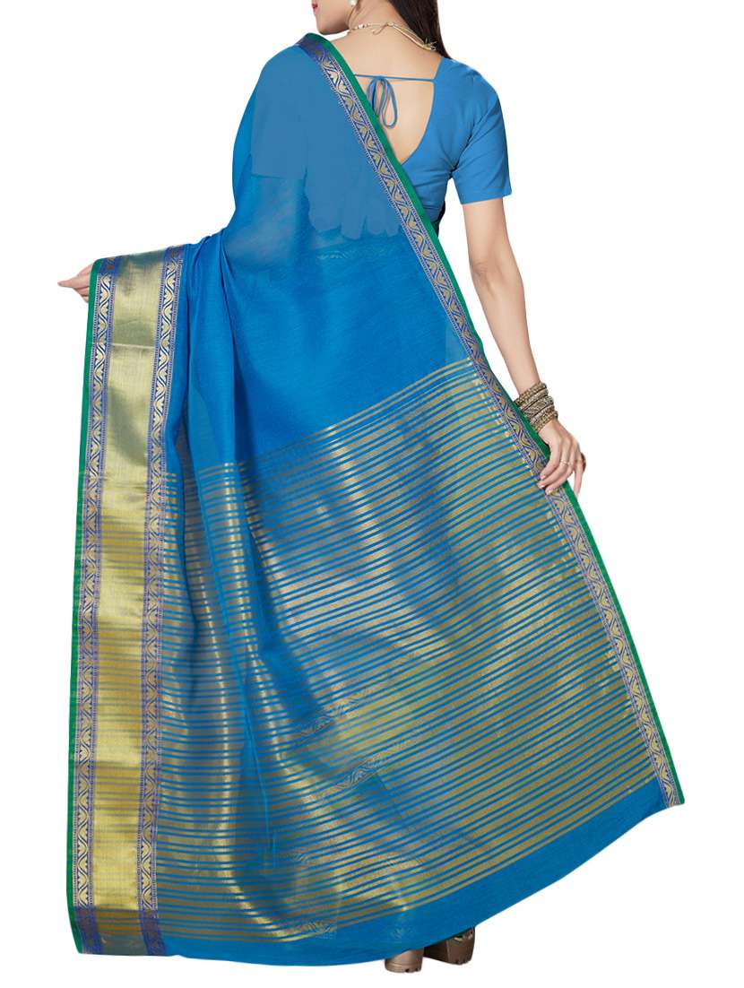blue cotton blend maheshwari saree with blouse - 14637229 -  Standard Image - 1