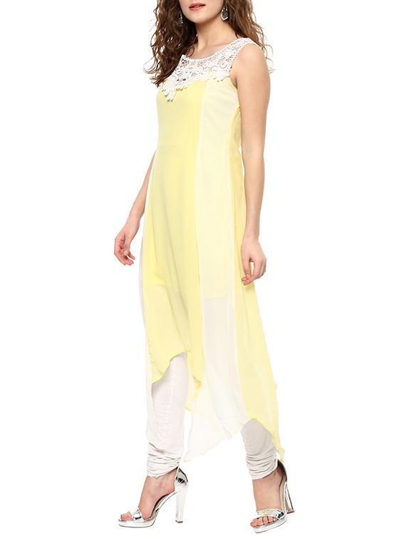 yellow georgette asymmetric kurta - 14638929 - Standard Image - 1