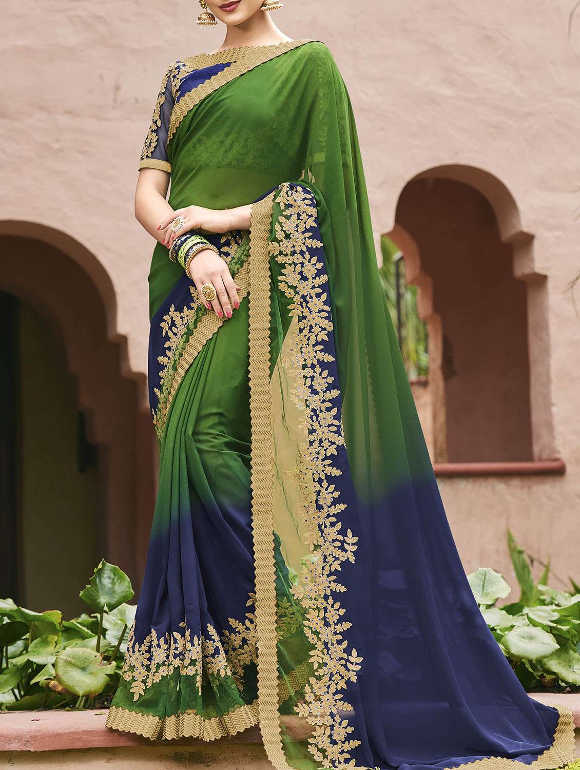 green ombre saree with blouse