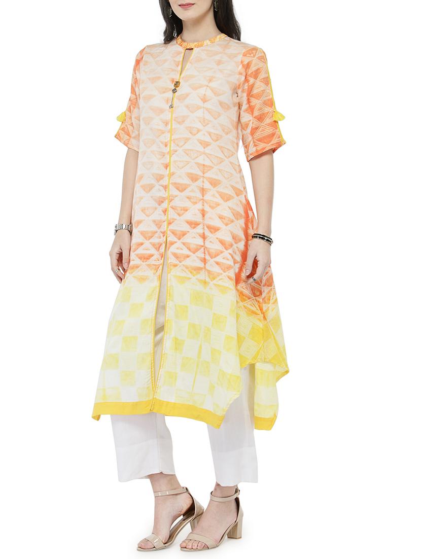 orange cotton blend kurta pant set - 14646471 - Standard Image - 1