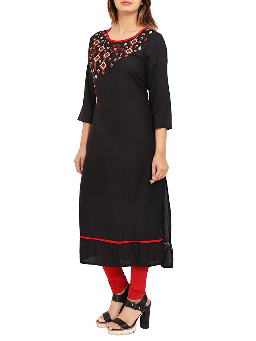 black rayon straight kurta - 14647307 - Standard Image - 1