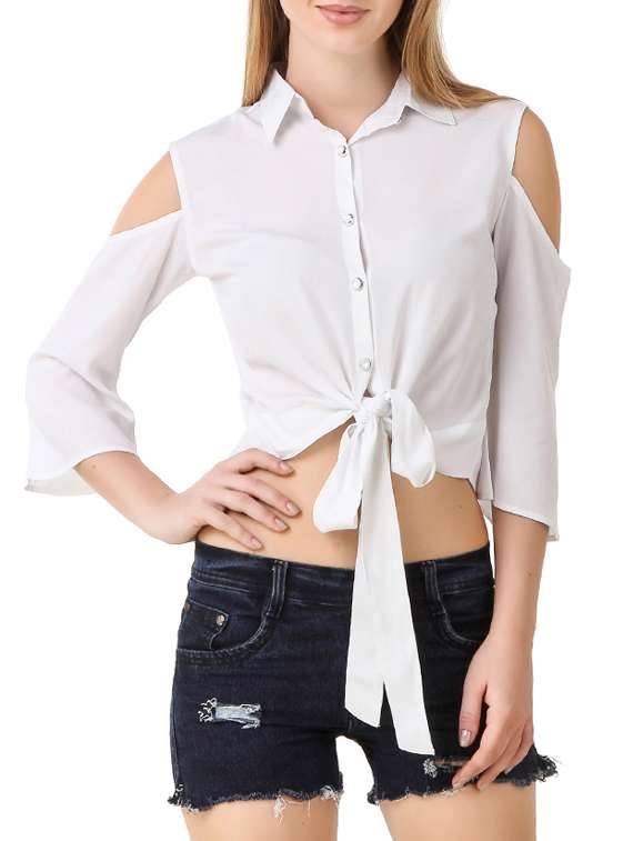 women's crop collared top
