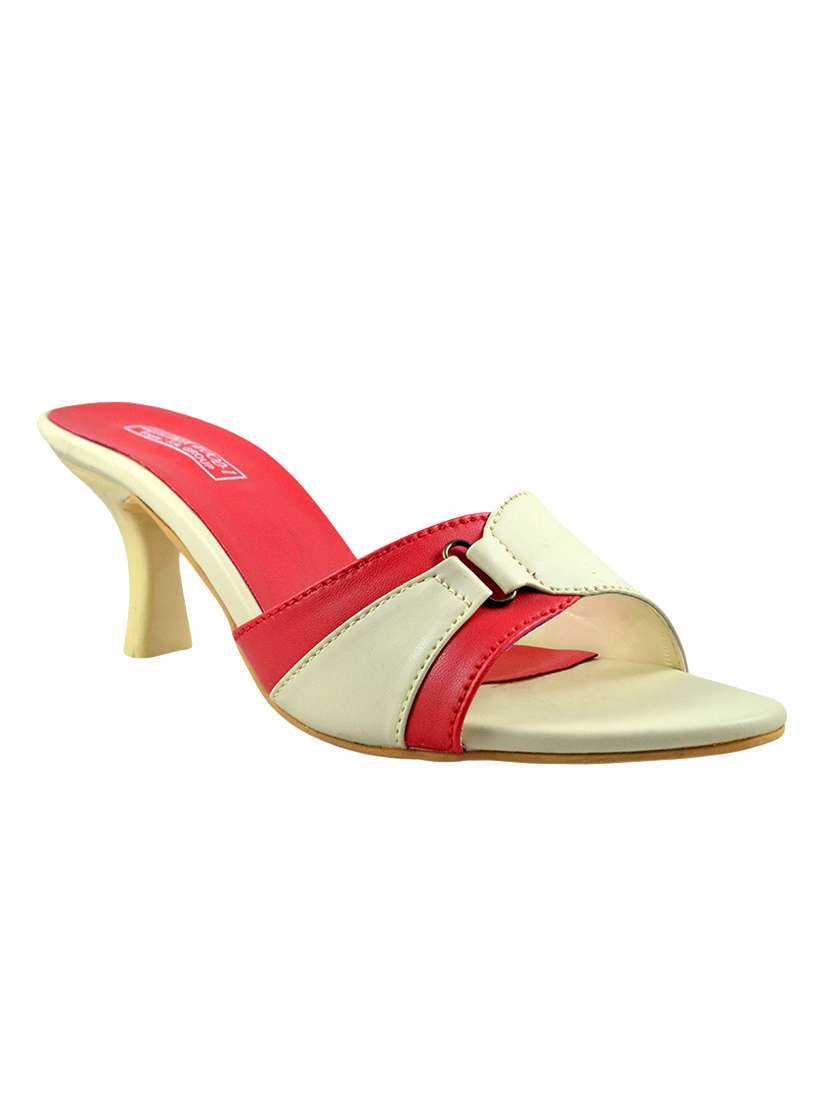 red faux leather slip on sandals