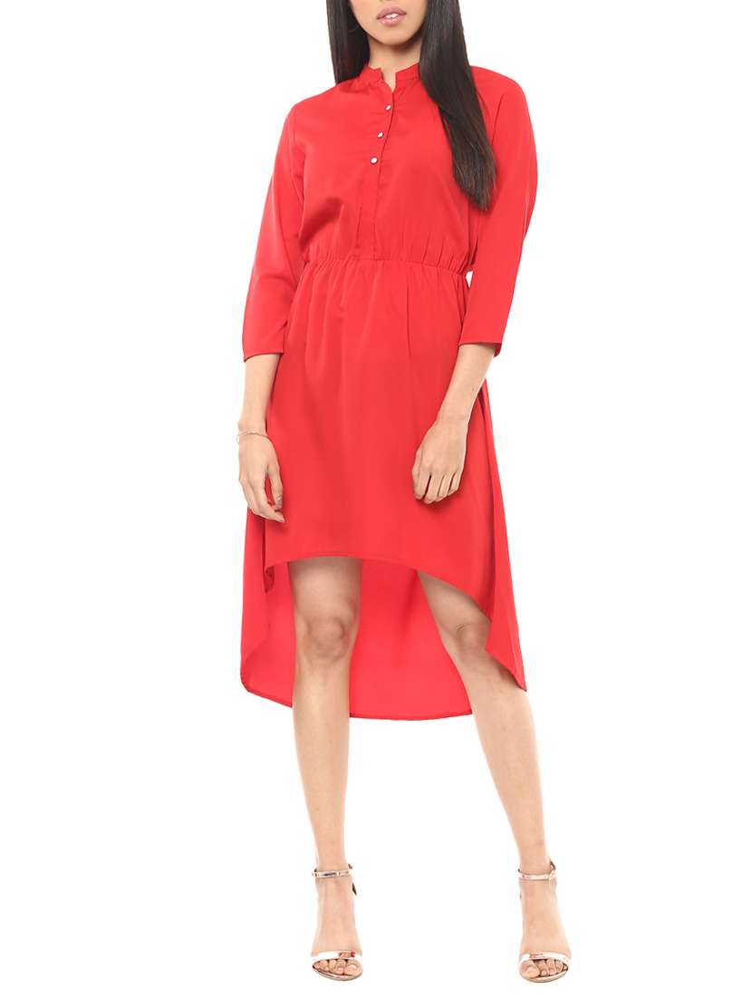 elasticated waist high-low dress