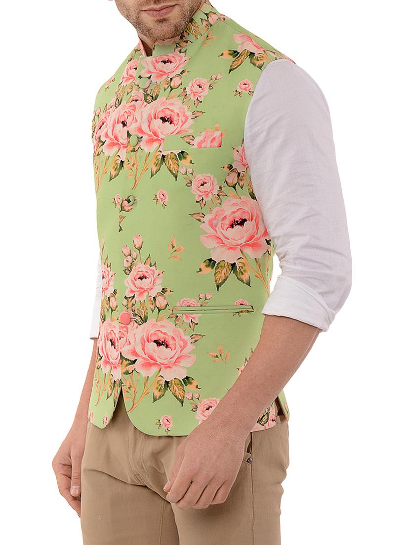 green silk blend nehru jacket - 14654437 -  Standard Image - 1